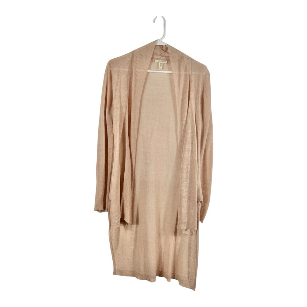 Eileen Fisher Blush Pink Tan Lightweight Linen Open Front Duster Cardigan